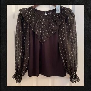LOFT Black & Silver Ruffle Collar Top - NWT - Size XS Petite